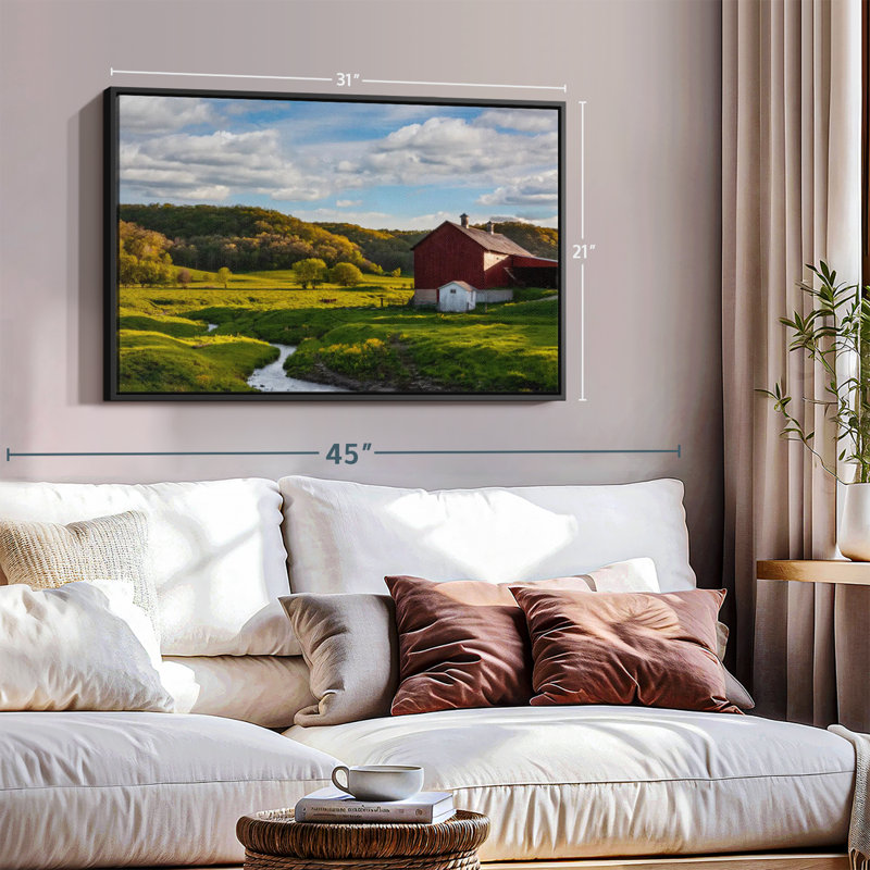 Nature «Green Fields Red Barn Wall Art», H 21 po x l 31 po