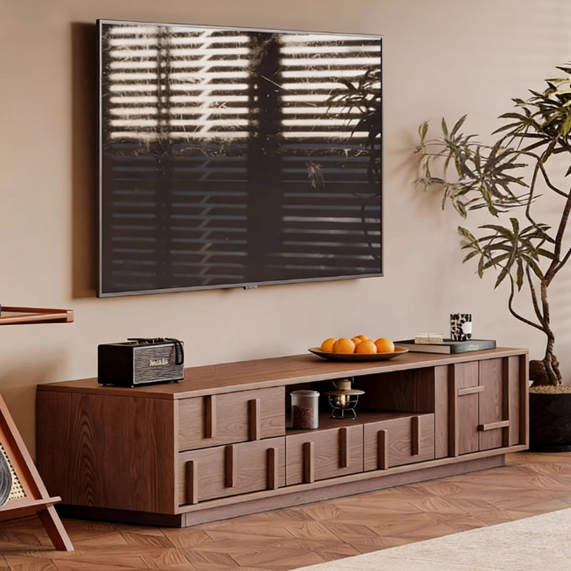 Modern Nut-Brown Solid Wood TV Stands, 17.72"H x 78.74"L x 15.75"W