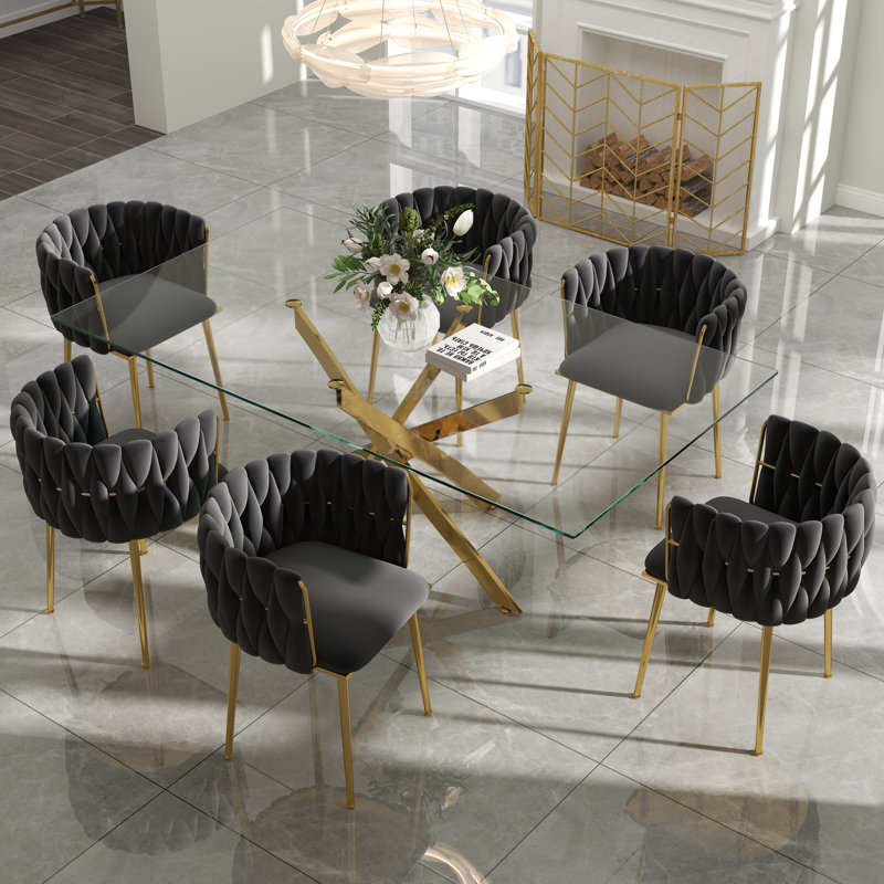 Ensemble de salle à manger Antli, Noir, noir, noir, noir, 29.5"H x 63"L x 31.5"W, Doré