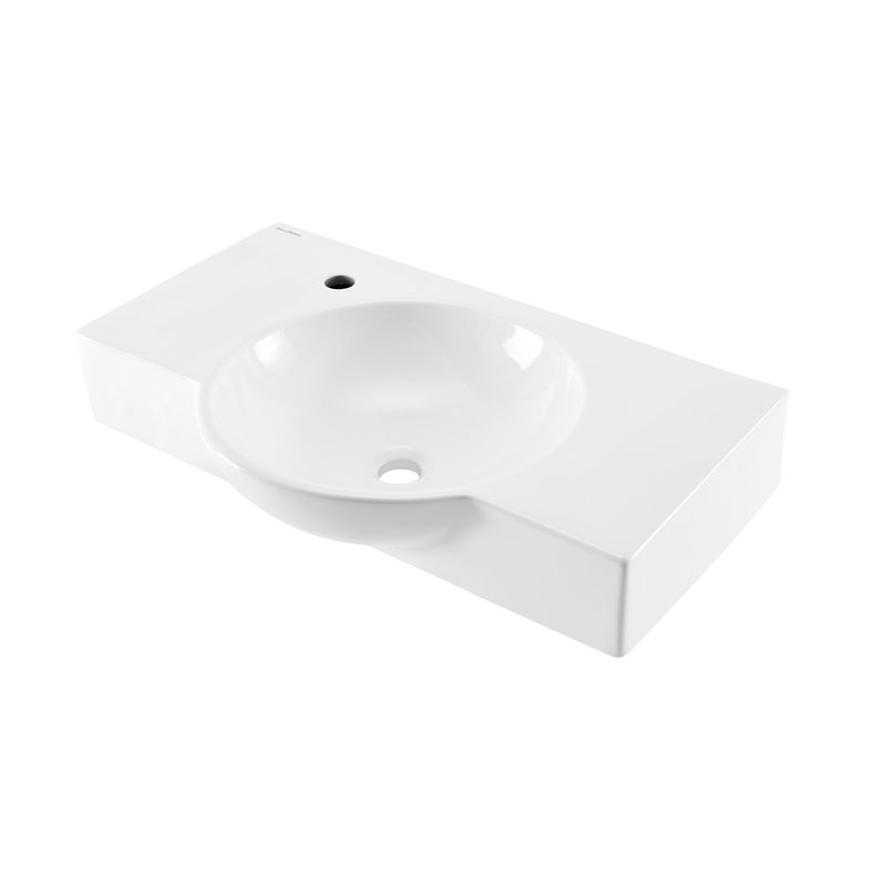 Chateau 30" Wall-Mounted Sink Center Basin With Left Side Faucet Mount In Glossy White