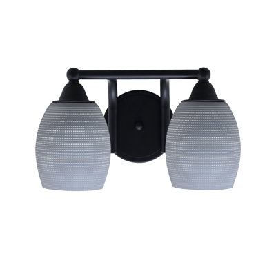 Barre d'éclairage de salle de bain 2 lumières Paramount avec fini noir mat et verre matricé gris de 5 po