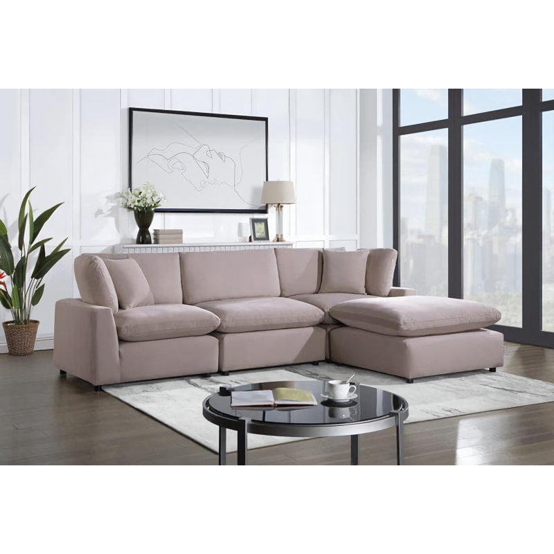 Asiri Upholstered L-Shaped Sectional, Latte Velvet, Right Hand Facing