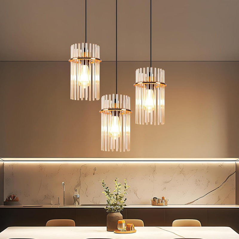 3-Light Cylinder Kitchen Island Pendant, Gold