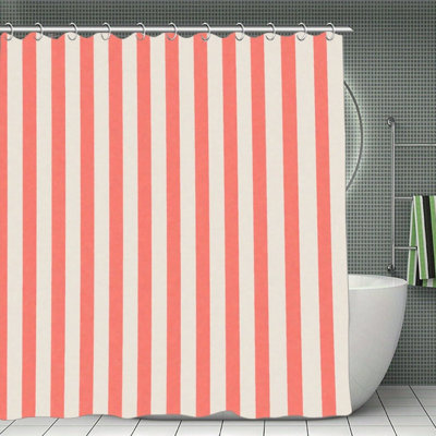 Coral Pink Stripe Shower Curtains For Bathroom, 71 X 71