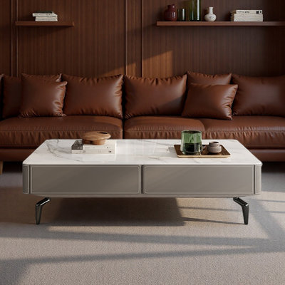 Italian saddle leather granite coffee table