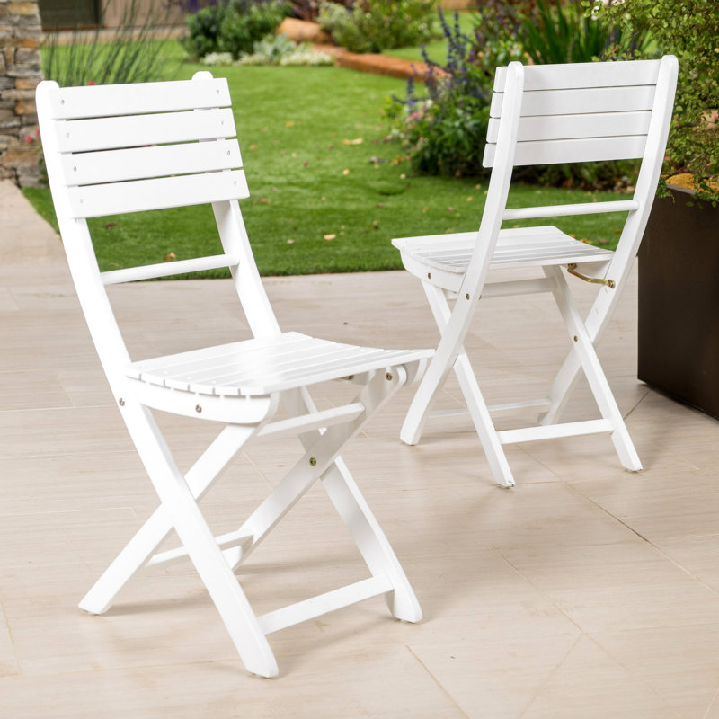 Outdoor Acacia Wood Folding Dining Chair (Set Of 2), White