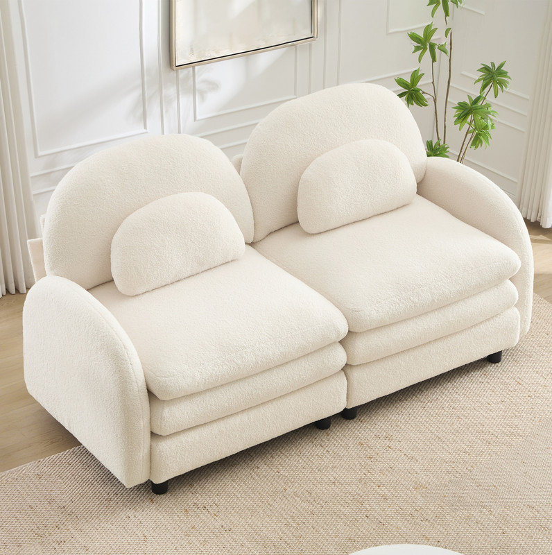 Canapé beige et blanc en tissu Teddy, Beige