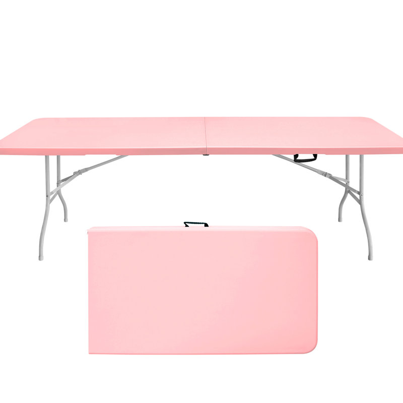 Table pliante rose 8 pi pour les fêtes - camping, compatible avec les pique-niques, portable, pique-niques imperméables, support à charge élevée, imperméable, stable,