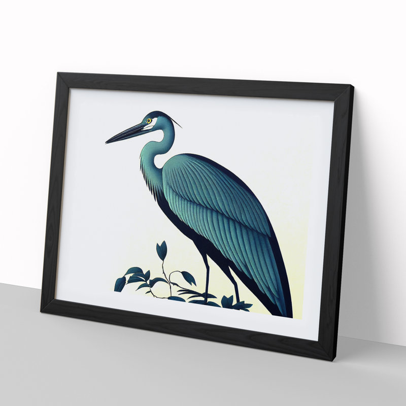 Incredible Heron Bird - Single Picture Frame Print, 46cm H x 64cm W x 2cm D, Black