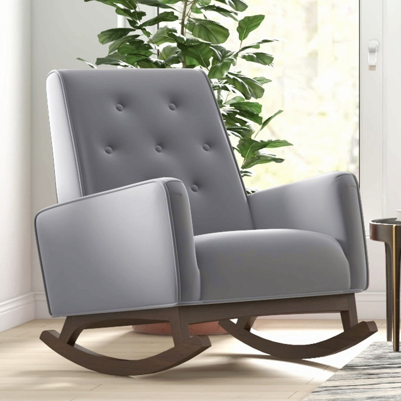 Fabric Solid Wood Rocking Chair, Light Gray