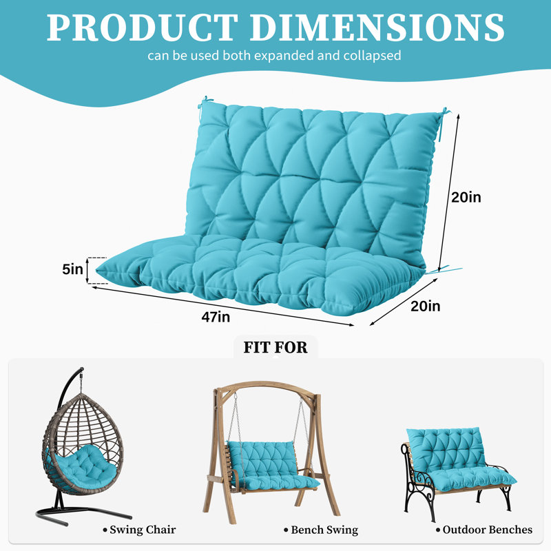 Coussin de banc d'extérieur Wynee, L 47,2 po x P 20 po, Bleu lac