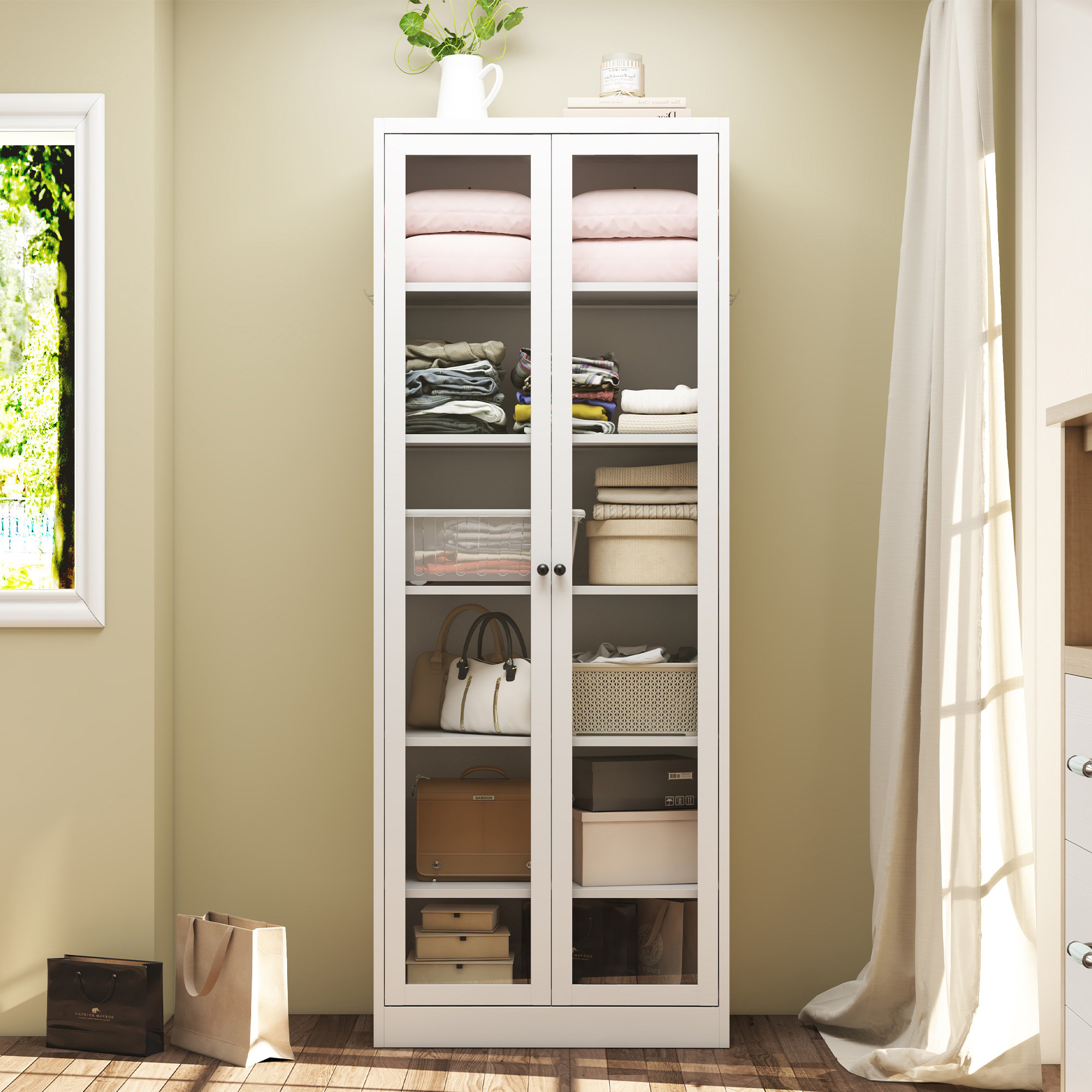 Ebern Designs 72''H Metal Pantry Display Cabinet with Reinforced Glass ...