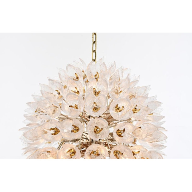 Lustre en verre Murano Glorya, Givré, Argent antique, 17" Diameter x 22" Height