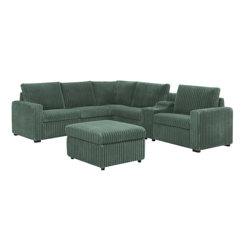 Canapé modulaire inclinable électrique Riolickton, Velours côtelé vert foncé