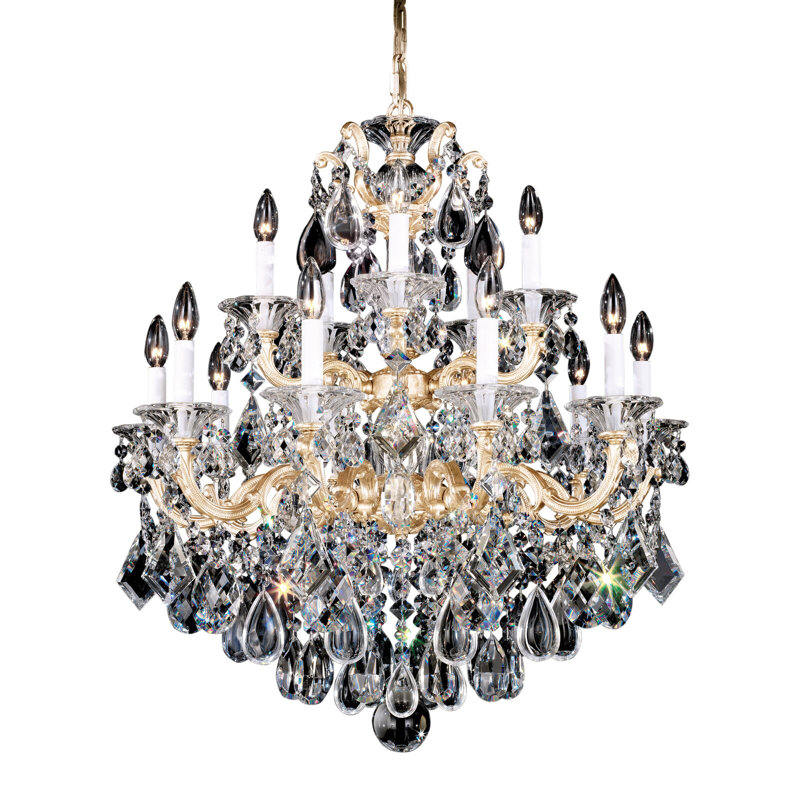 La Scala 15 - Light Glass Chandelier, Heirloom Gold, Handcut Clear