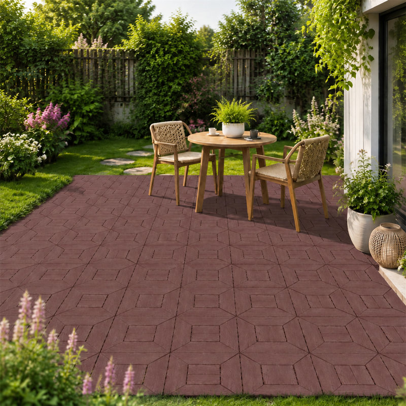 Lot de 44 dalles de terrasse emboîtables 30 x 30 cm, revêtement de sol en polypropylène (PP) à monter soi-même, protection de sol robuste pour l'intérieur et l'extérieur (piscine, jardin, porche), installation facile par simple emboîtement, brun