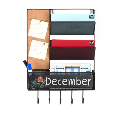 Wall Mail Organiser With Key Hooks, Wall Baskets and Mail Storage