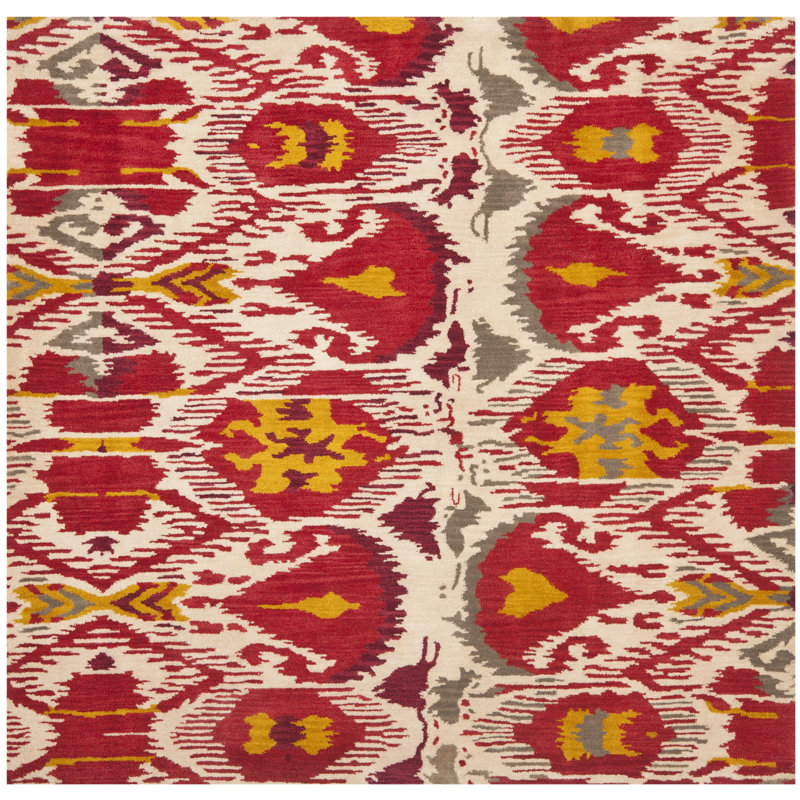 Kline Ikat Hand Tufted Wool Ikat Rug, Square 6'