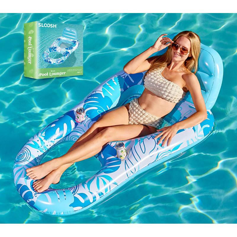 Chaise de piscine gonflable avec repose-pieds, Bleu / blanc