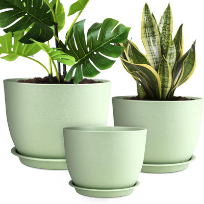 Ensemble de 3 pots à plantes 12/10/9 pouces, pots à fleurs avec plusieurs trous de drainage en filet, grands pots à fleurs pour plantes de jardin intérieur et extérieur. (Vert)