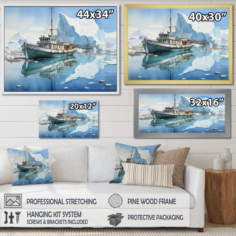 Iceberg sarcelle blanc solitude immaculée, H 34 po x l 44 po x P 1,5 po, Cadre simple blanc