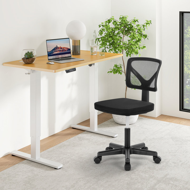 Ensemble de bureau: chaise de bureau en filet et bureau électrique, Noir/chêne
