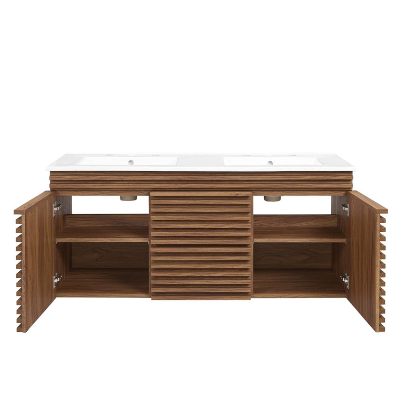 Meuble-lavabo mural 48 po Modway Render, Blanc, Noyer