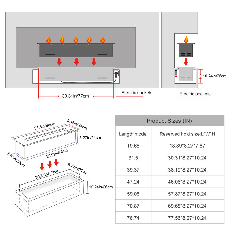 Electric Fireplace 3D Water Vapor Fireplace Recessed Realistic Atomized Flame, with Water and Remote Control Electric Steam Fireplace Stove(Size: W7.87x H8.27 in)