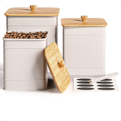 Kitchen Canisters For Countertop Set Of 3 With Customizable Chalkboard Labels & Marker Pen - Big Iron Kitchen Canisters With Airtight Lids - White Can