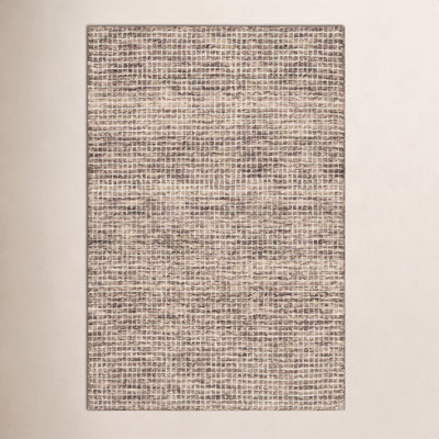Brown Hand-Tufted Checkered Wool Rug