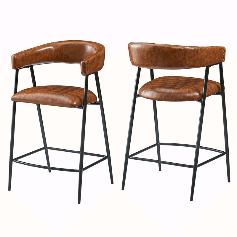 Counter Stools Set Of 2, Pu Upholstered Counter Stools With Iron Frame, Backrest, Footrest, Arm Counter Stools For Home Bar, Kitchen Counter