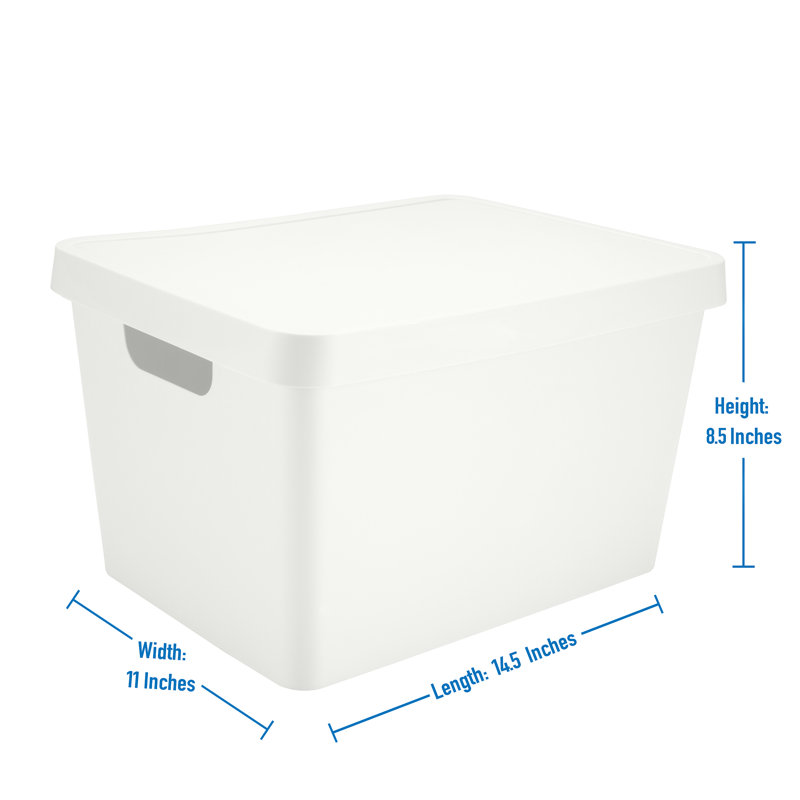 Vinto Storage Plastic Box, White, 8.5" H x 14.5" W x 11" D