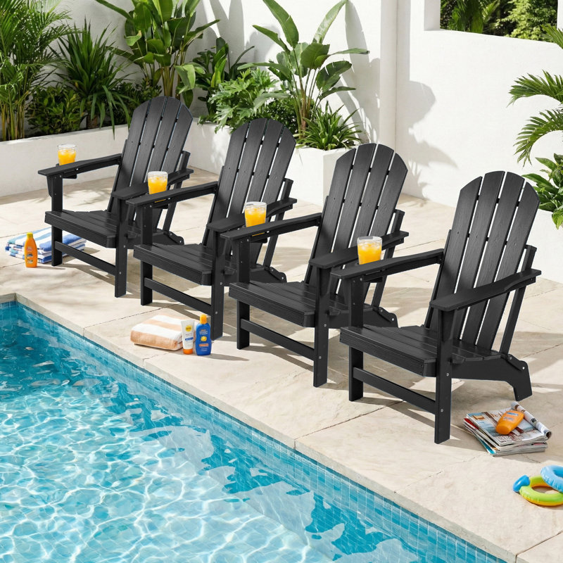 4 chaises Adirondack d'extérieur pliables, Noir, 4