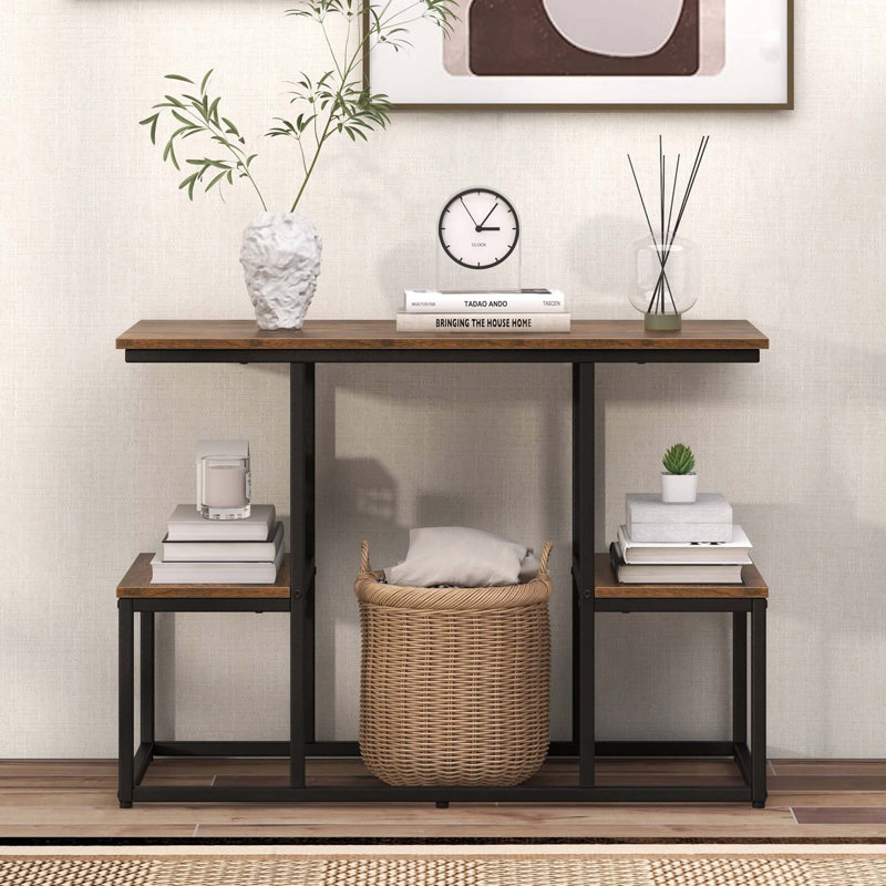 17 Stories Rustic Tv Console Table For 50" Tvs Industrial Sofa Table With Open Storage Shelves Rustic Brown
