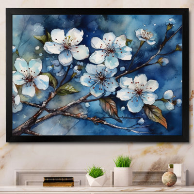 Art mural sur toile de pommier blanc et bleu II