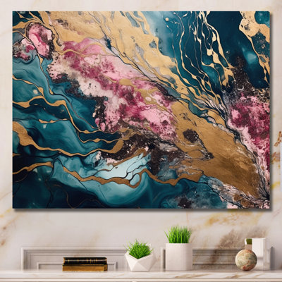 Exploring The Depths Of Pink Gold Geode Ii - Abstract Marble Wall Art For Living Room