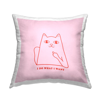 Coussin décoratif rose à motif de chat What I Want Cat par House of Lulu