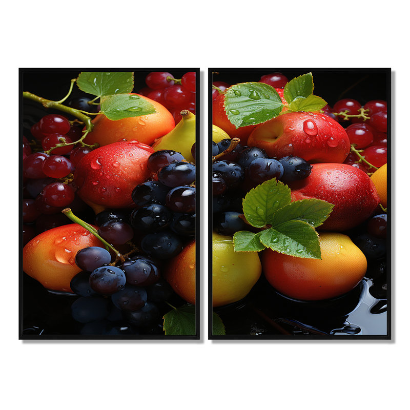 Fruit Plater Impression - Impressions sur toile traditionnelles vertes, Impression encadrée flottante, Black, 36" H x 48" W