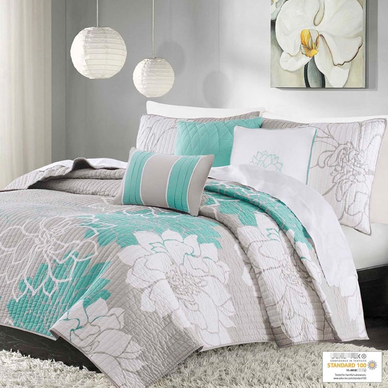 La courtepointe en coton 6 pièces, double / grand, imprimé floral, ajoute de l'élégance à vos pièces de chambre à coucher, imprimé floral, rehausse l'ambiance