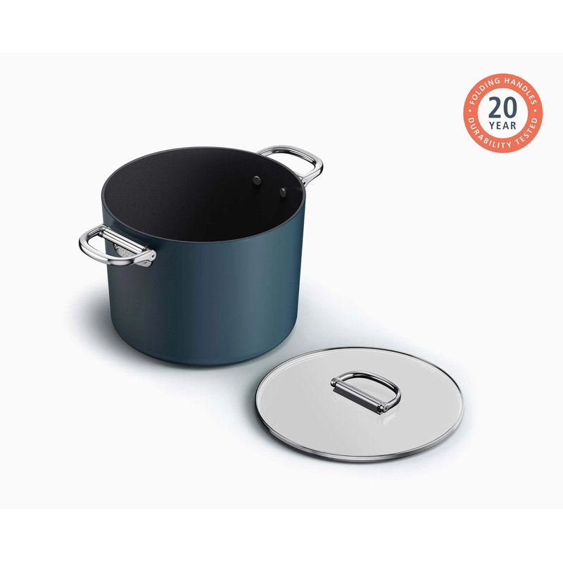 Joseph Joseph Space Ceramic Non-Stick 8.5 Qt. Stock Pot with Folding Handles and Lid