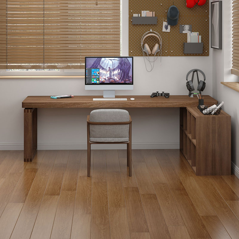Bureaux en bois massif en L noyer, H 29,53 po x l 62,99 po x P 23,62 po