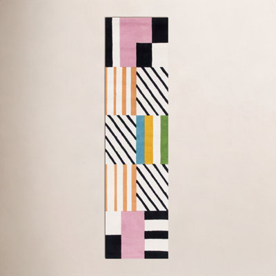 Tripoli Ivory Black Pink Hand-Tufted Geometric Rug