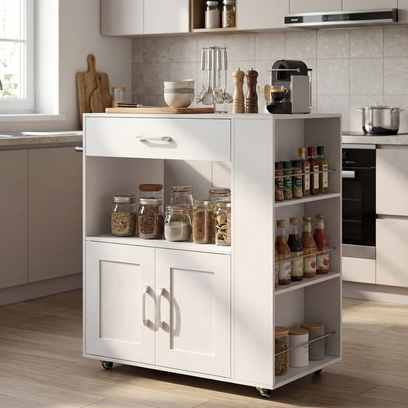 Wood Kitchen Cart, White