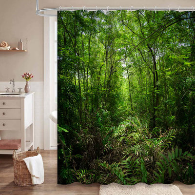 Rideau de douche tropical avec 12 crochets