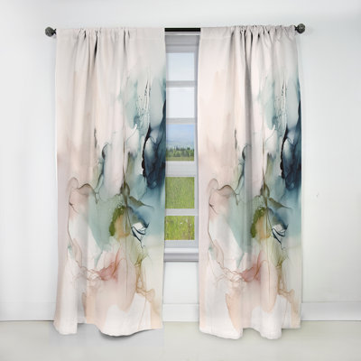Green And Cream Essence Of Modernity IV - Abstract Marble Blackout Abstract Curtain - 1 Panel