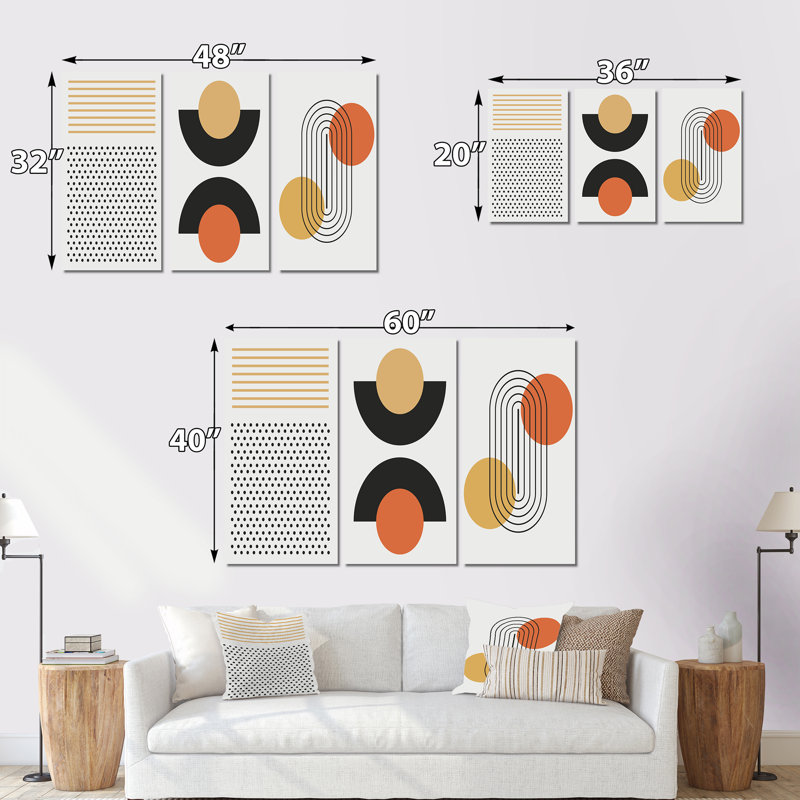 Creative Creative Designs In Retro Colors - Ensemble d'art moderne Mid-Century de 3 pièces, H 40 po x l 60 po
