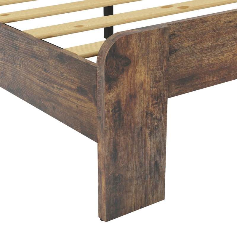 Structure de lit en bois avec tête de lit à DEL et USB, Grand, Brun foncé
