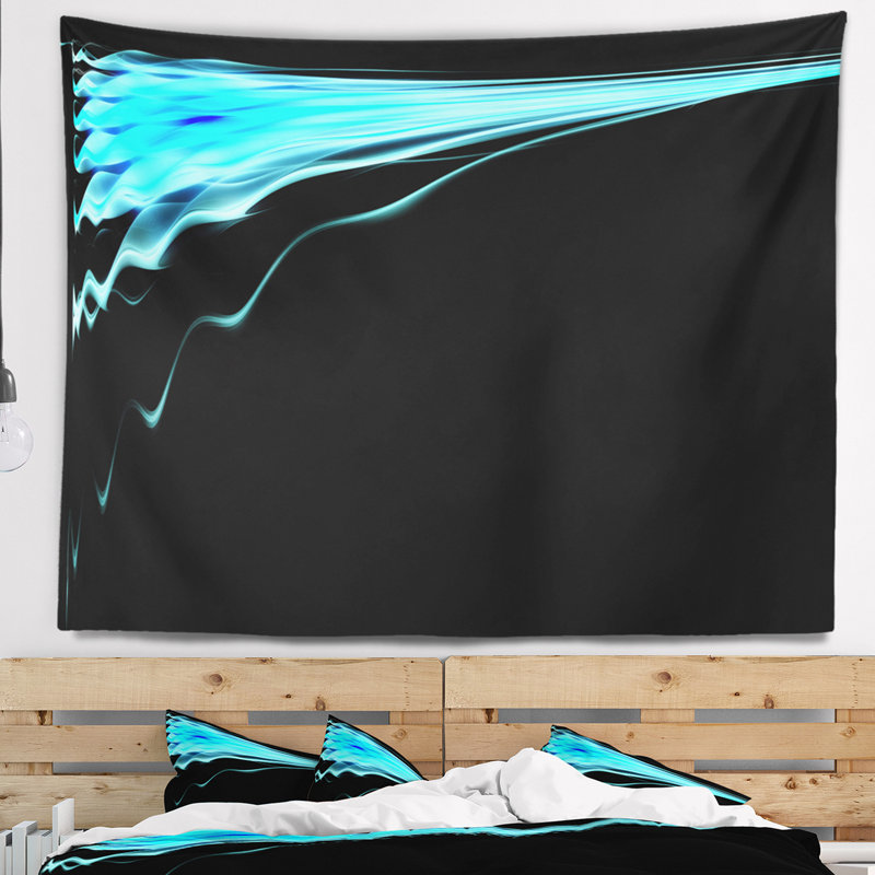 Tapisserie d’art numérique à flammes bleues abstraites, H 50 po x l 60 po