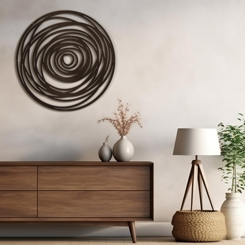 Abstract Geometric Circles Minimalist Modern Abstract Wall Accent Sculpture Hanging Decoration Metal Wall Decor, Brown