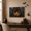 «Glowing Lantern In Mossy Tree Hollow Amidst Halloween», art mural sur toile-1845123835